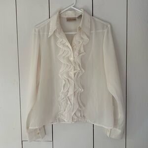 VTG Ruffle Sheer Blouse Sz 6 Cream Romantic Victorian Piratecore